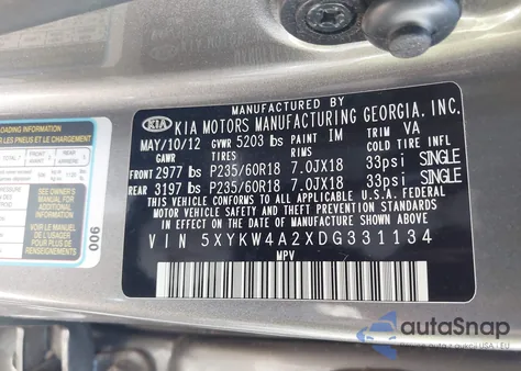 2013 Kia Sorento Sx from USA, damaged, VIN 5XYKW4A2XDG331134